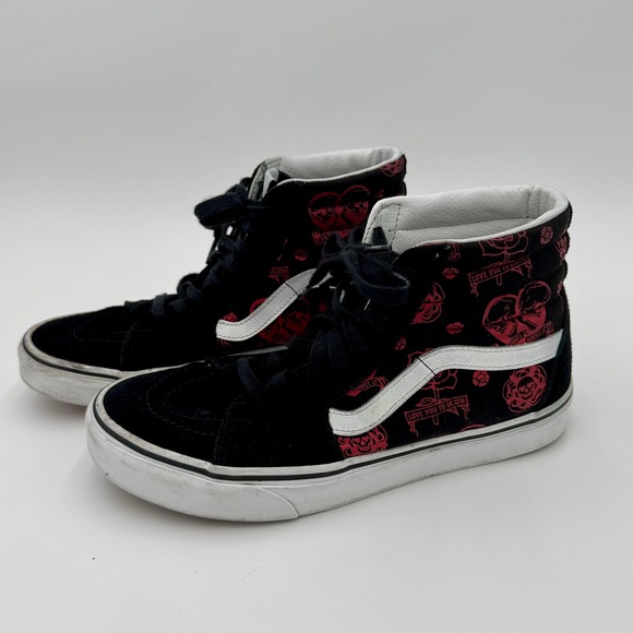 Vans Sk8 Hi Love You To Death Black Red Skull Rose Shoes Size US 8 Mens - Picture 1 of 11